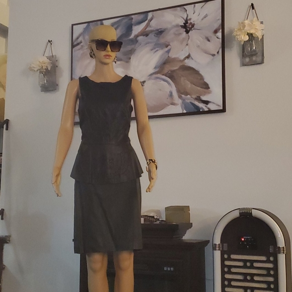 Worthington Black Faux Leather Peplum Blouse M - Picture 4 of 15